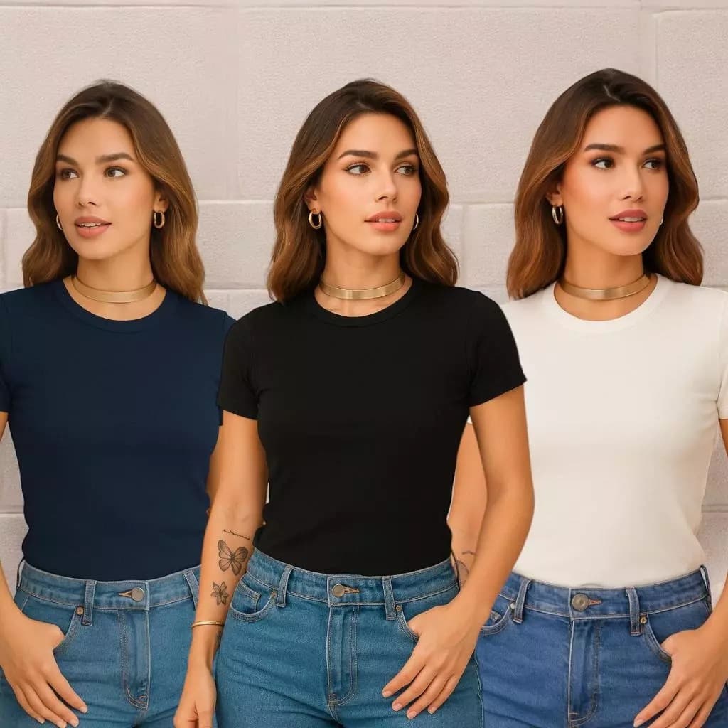 Kit 2 Camisa Feminina Básica Lisa T-shirts Baby Look 100% Algodão Premium
