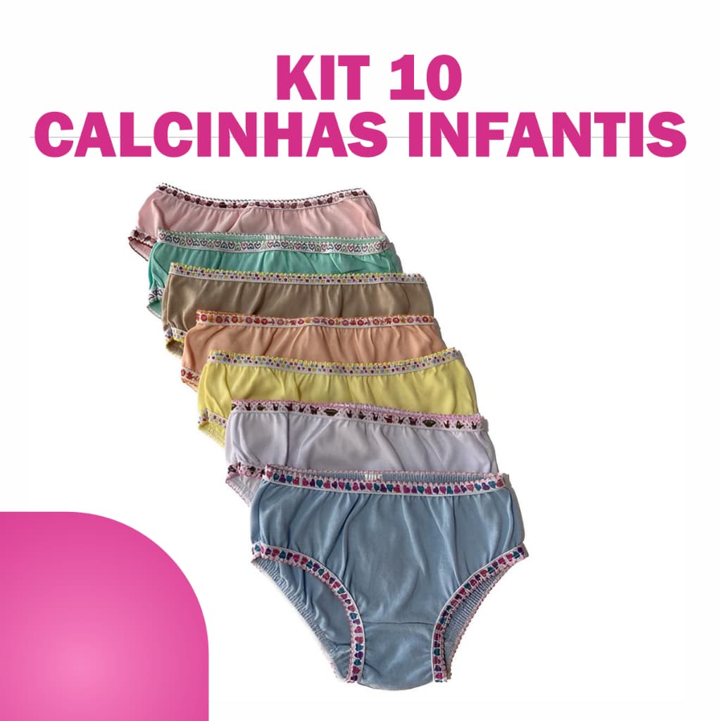 Kit 10 Calcinhas Infantis - Algodão Confortável Coloridas Varias Cores