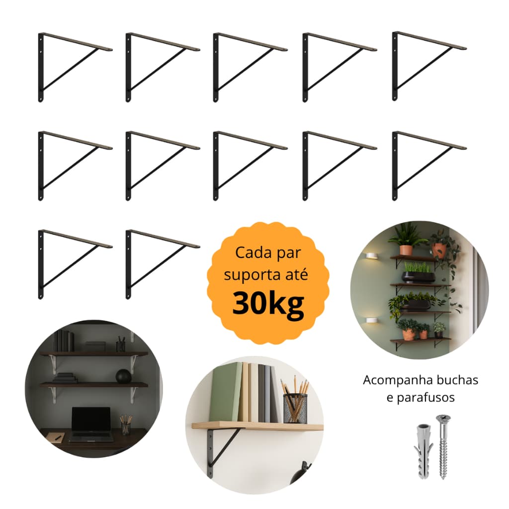Kit 12 Suportes Cantoneiras Mão Francesas Para Prateleira Aço Resistente + Parafusos