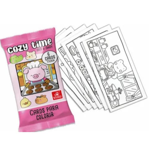 Kit com 2 pacote com 6 cards para colorir- Cozy Friends - cards ilustrativos variados