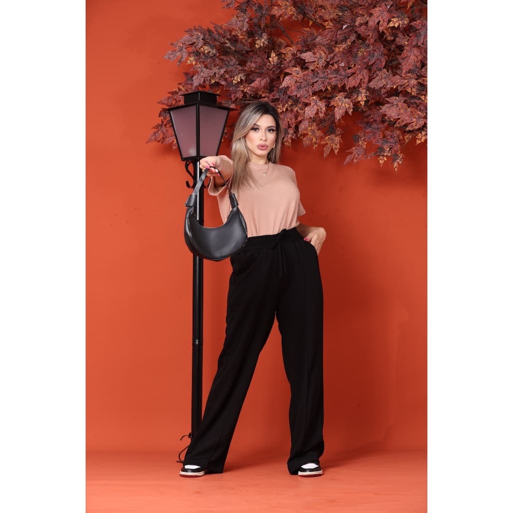 Calça Pantalona Moletinho Moletom Inverno Casual Moda Gringa Blogueira