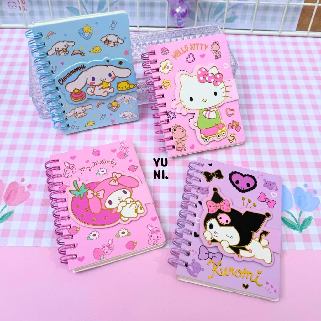 Caderneta com aba Turma da Hello Kitty, caderno, anotação, agenda, pautada, Sanrio