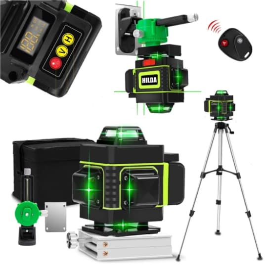 Nível a laser 16 linhas verde Display Hilda 2 Baterias recarregável Tripé de alumínio 1,5 metros