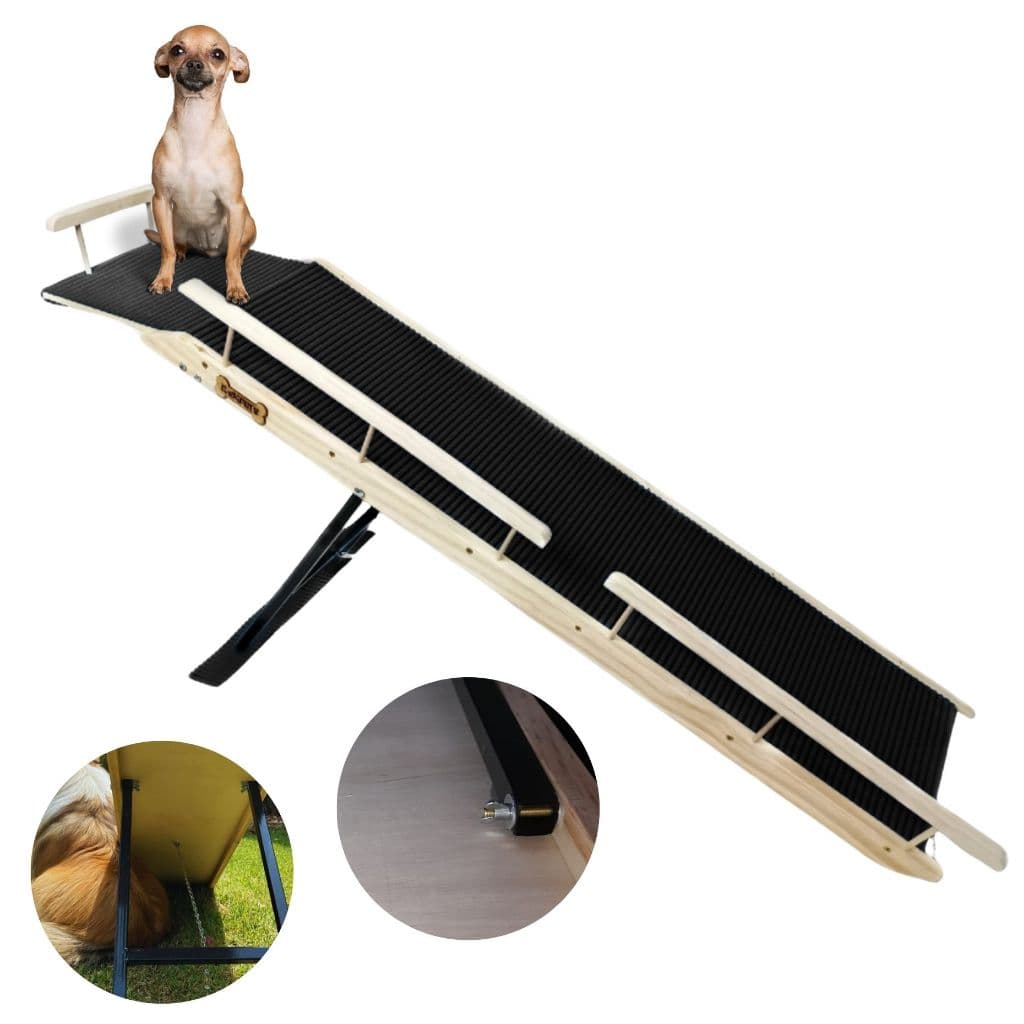 Rampa Escada Pet Até 15kg - 48 à 75 de altura Antiderrapante - Para camas altas - Com Grades - Top Plus Elite 150
