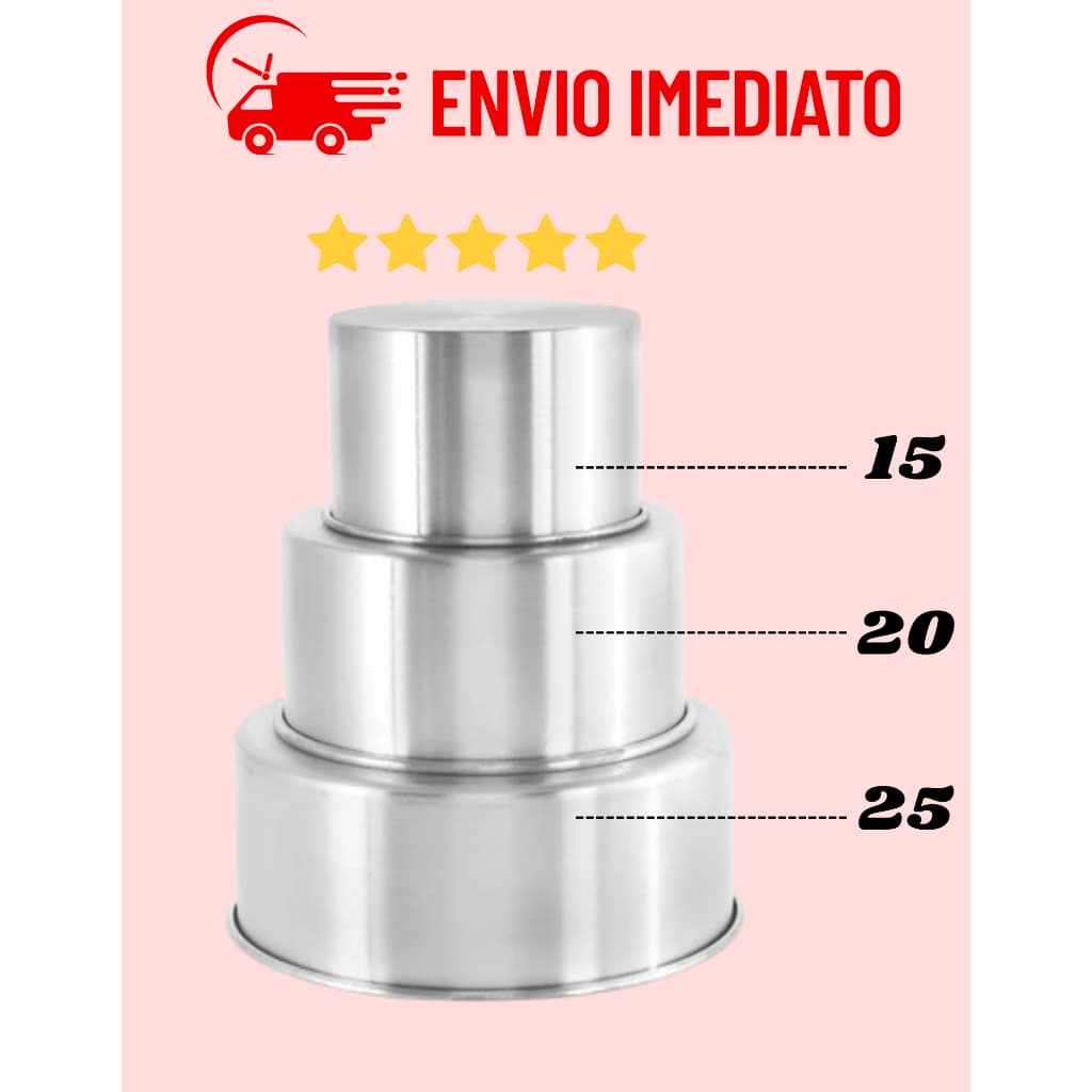 Kit com 3 Formas para Confeitaria em Alumínio – Redondas, Altas, 15cm, 20cm e 25cm, Ideais para Bolos Profissionais