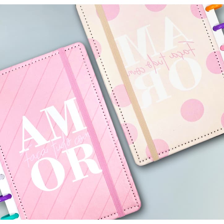Caderno de Discos Inteligente Capa Dura Com Elástico Protetor/Marca Páginas - Diário Feminino/Planner/Escolar/Anotaçã