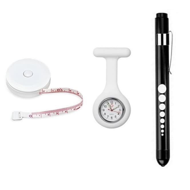 Kit Lanterna Clínica LightPen + Relógio de Lapela + Trena Corporal 1,5M | Fisioterapia Enfermagem