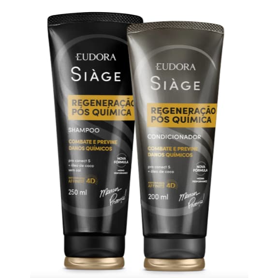 Siàge Regeneração Pós Química: Shampoo 250ml, Condicionador 200ml,  máscara repositora 250g Eudora.