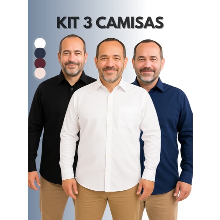 Kit 3 Camisas Plus Size Masculinas Manga Longa Bolso - Conforto Estilo Para O Dia a Dia