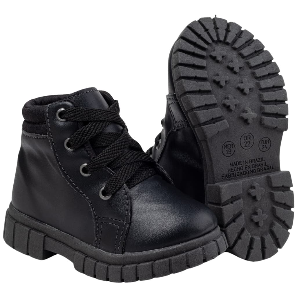 Bota Infantil Coturno 20 ao 27 Cano Curto Cacharréu Preto Nude Off White