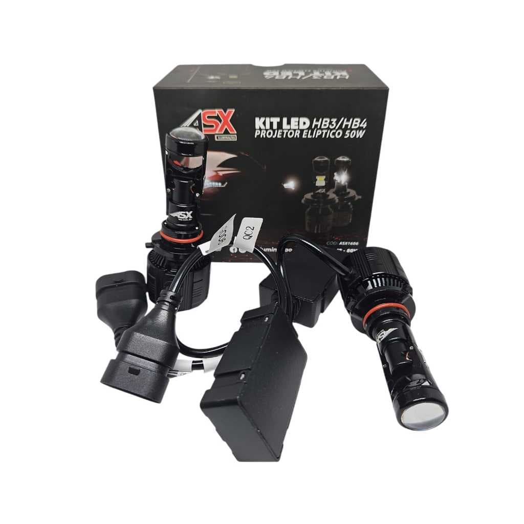 Kit Led Asx HB3/HB4 Projetor Elíptico 50w 12-80v 7500lumens 6000k