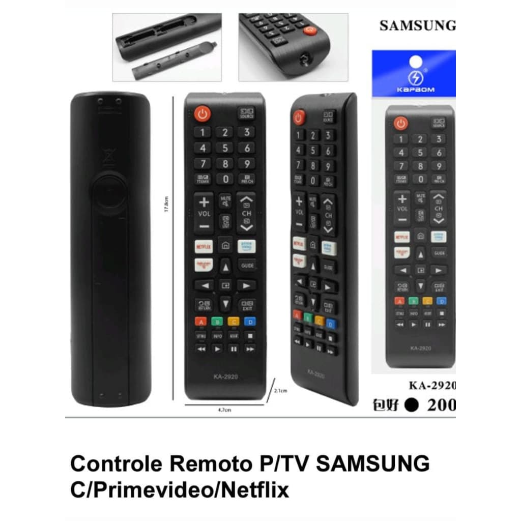 Controle Remoto Kapbom KA-2920 Para TV Samsung com Botões Amazon Prime Smart