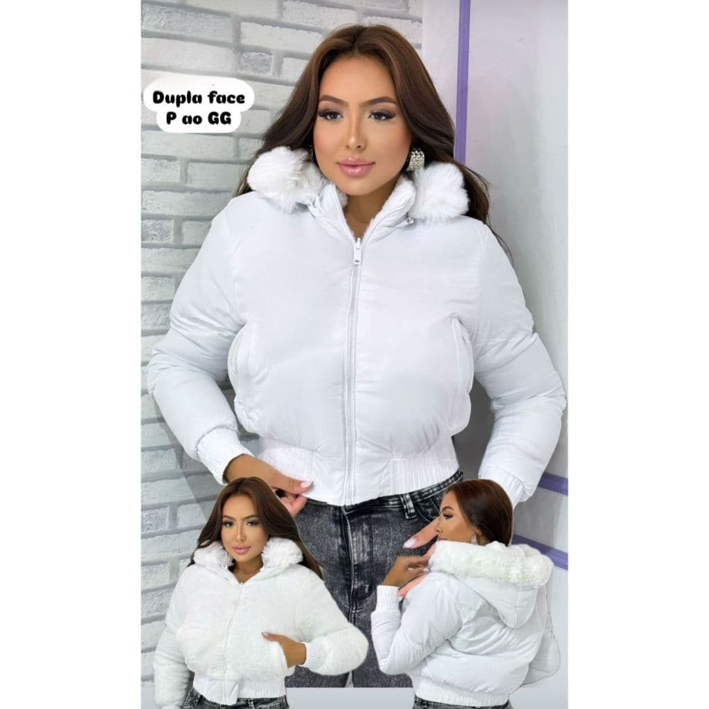 Jaqueta Puffer Dupla Face Acolchoada Feminina Com Capuz