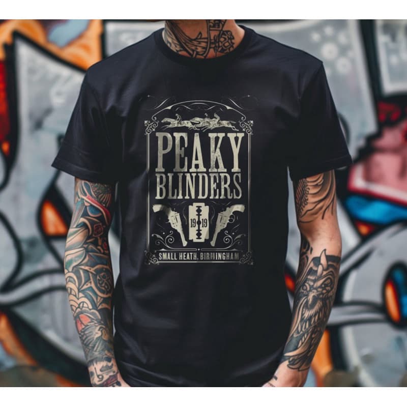 Camiseta preta básica masculina Peaky Blinders, camiseta estampada series
