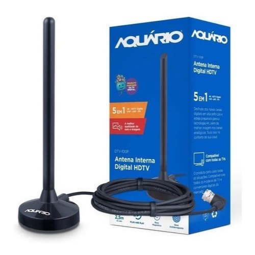 Antena interna Digital Aquário com captação 5 Em 1 Vhf Uhf Fm Hdtv 4k Dtv100p 5 em 1: Captura Sinais VHF, UHF, FM, HDTV