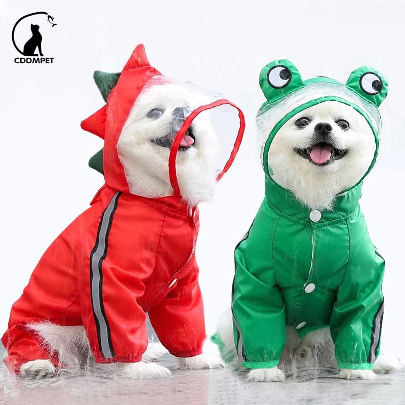 Capa De Chuva Cachorro Pequeno Impermeável Macacão Com Capuz Para Cães De Estimação Animais Gatos