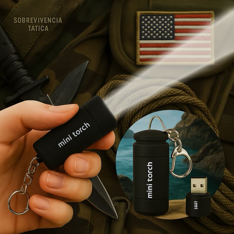 Chaveiro mini Lanterna Tática USB Recarregável – Compacta, Resistente e Super Potente