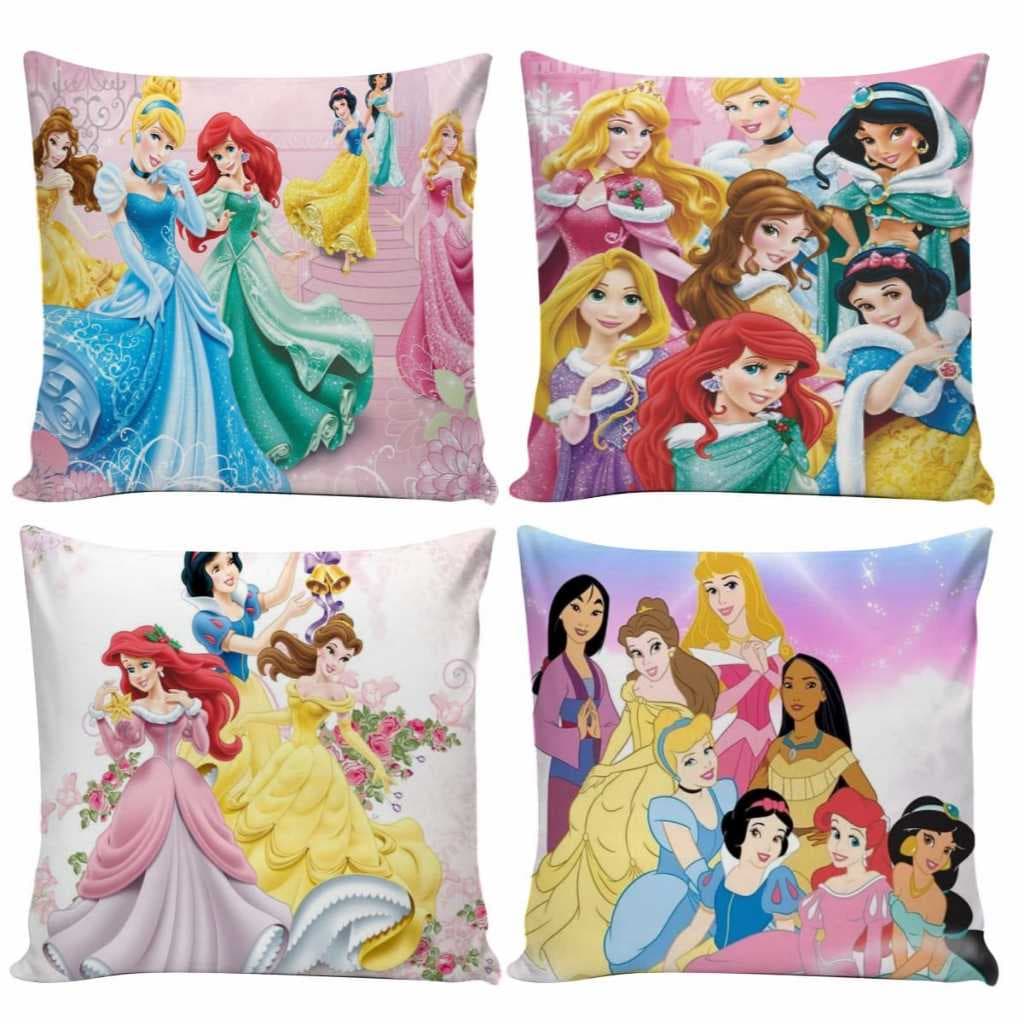 Kit 4 Capa para Almofada Fronha Quarto Sala Decorativas Zíper Infantil Princesas da Disney Frozen