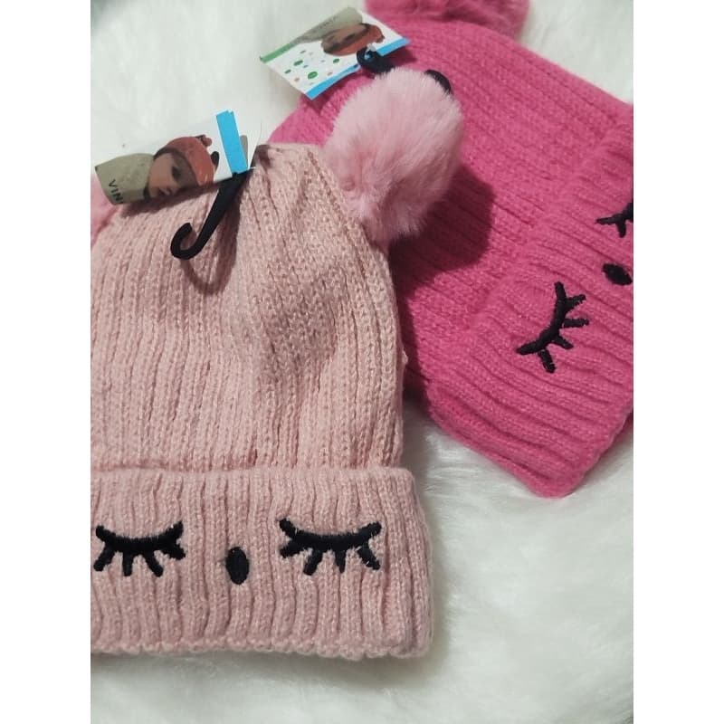 Touca rosa infantil com forro de pelúcia - rosa pink e rosa claro