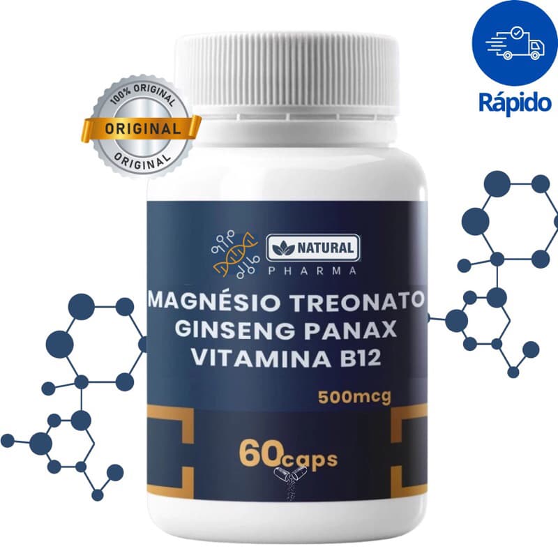 Magnésio Treonato 200mg + Ginseng Panax 100mg + Vitamina B12 Metilcobalamina 1000mcg