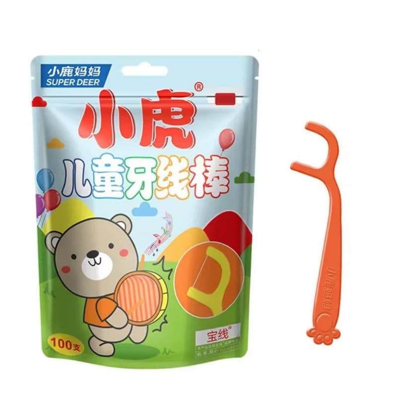 Fio dental infantil com haste flossers Pct 100unid saúde bucal infantil