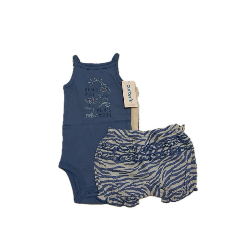 Body Azul Regata + Shorts Animal Print Zebra Carter’s – Conjunto Bebê