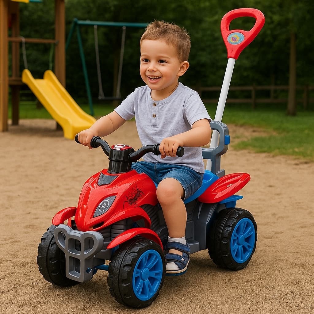 Quadriciclo Infantil Spider com Haste e Pedal – Brinquedo Menino Passeio Seguro e Divertido