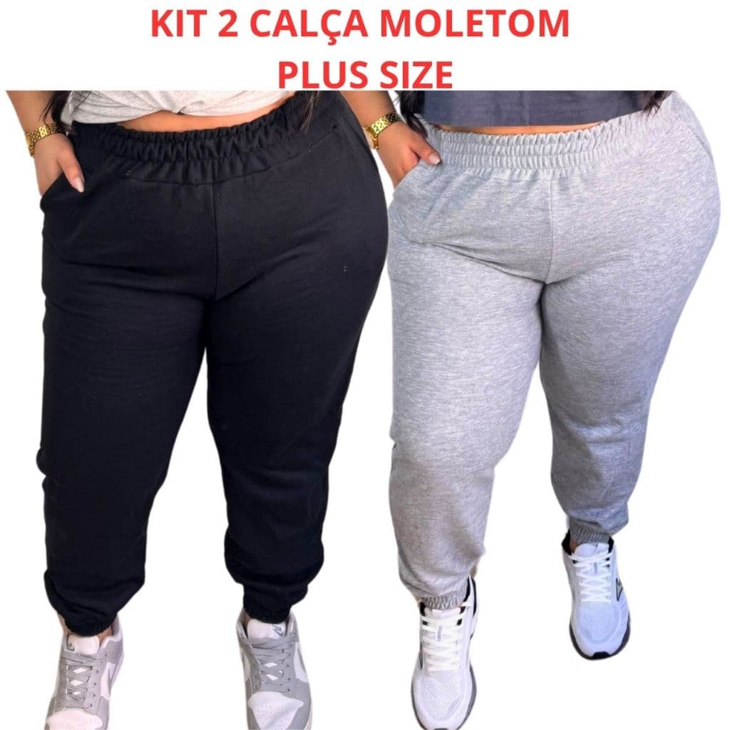 kit 2 Calça Moletom Feminina Jogger  Plus Size Cintura Alta Blogueira Tecido Premium Quentinho