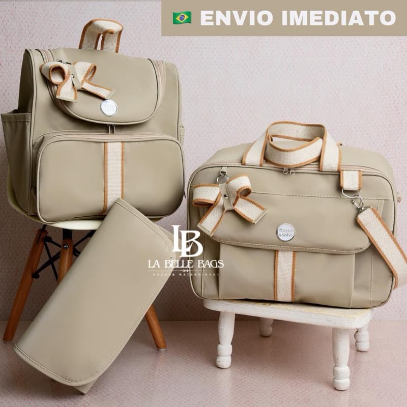 bolsa maternidade 3 peças luxo de alta elegância c/ mochila versátil p/ bebe menino/menina (sonho)