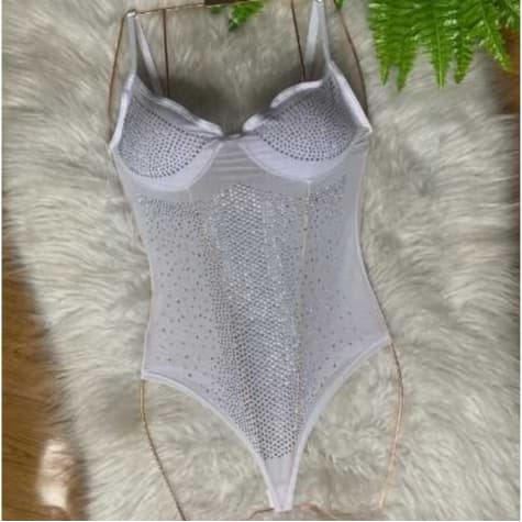 Body Pedraria Brilho Com Bojo Alca fina / Transparente Aplicação Strass Alça Fina