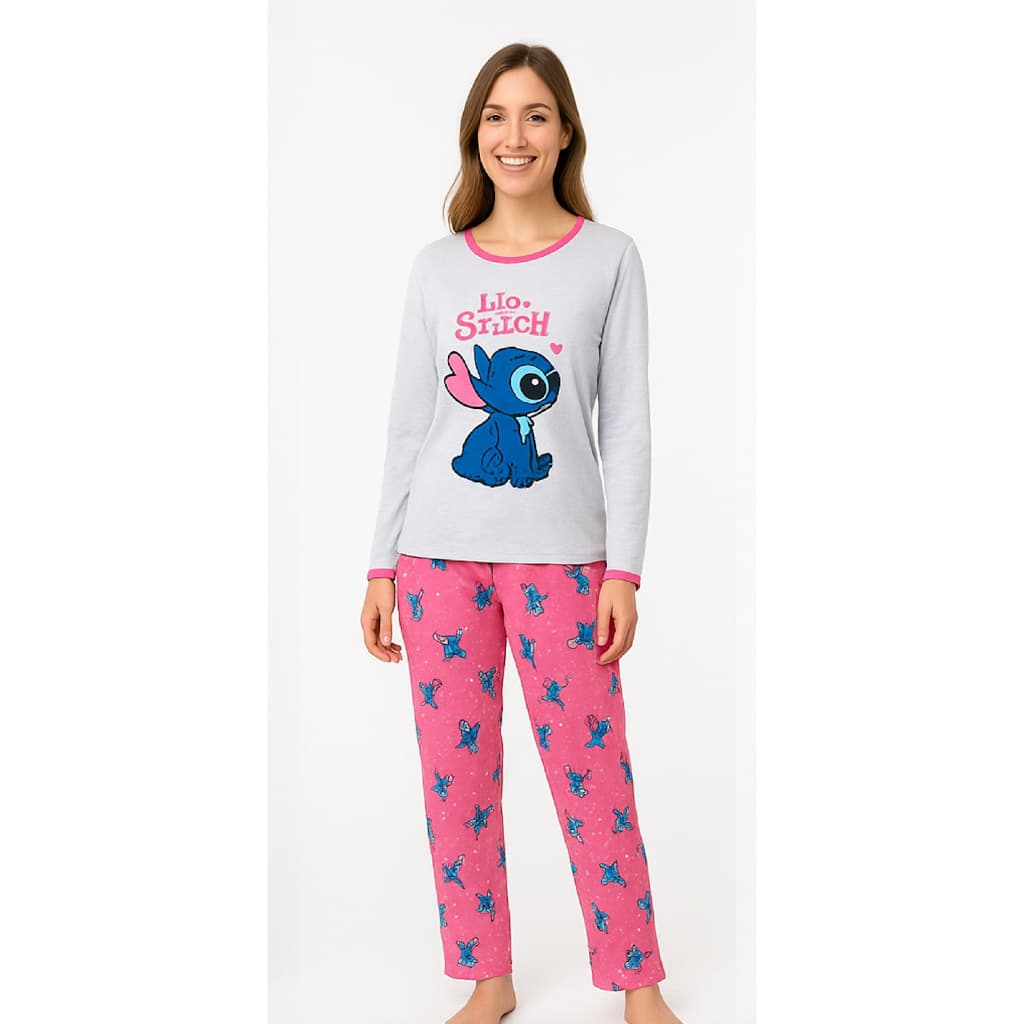 Pijama Longo Inverno Feminino Adulto Malha PV - Personagens Disney