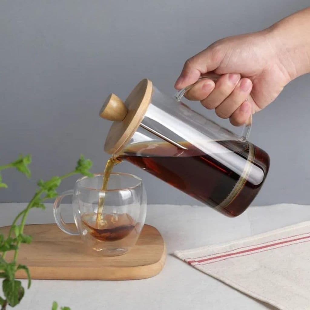 Cafeteira Prensa Francesa Vidro Borossilicato Tampa de Bambu 350ml