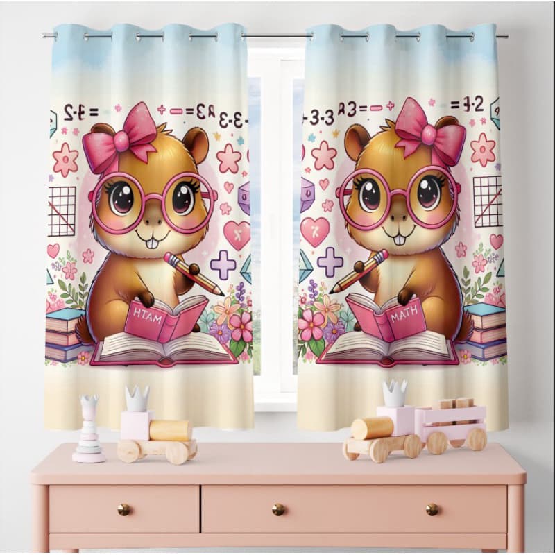 CORTINA INFANTIL PARA JANELA CAPIVARA QUARTO MENINA MENINO COM ILHÓS