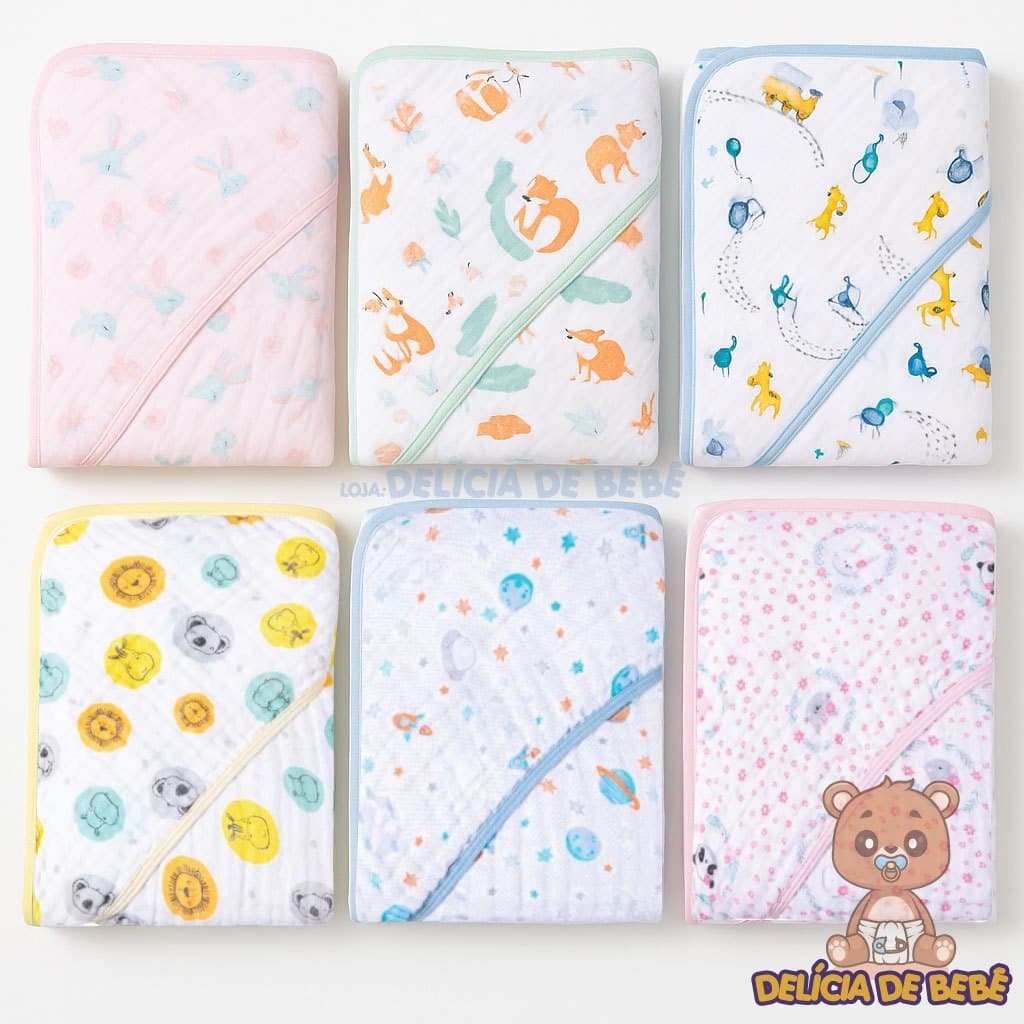 Toalha de Banho Bebê - Fralda Soft - Com Capuz - Tecido Macio - 80x80cm - Kit com 2, 3 ou 4 Toalhas