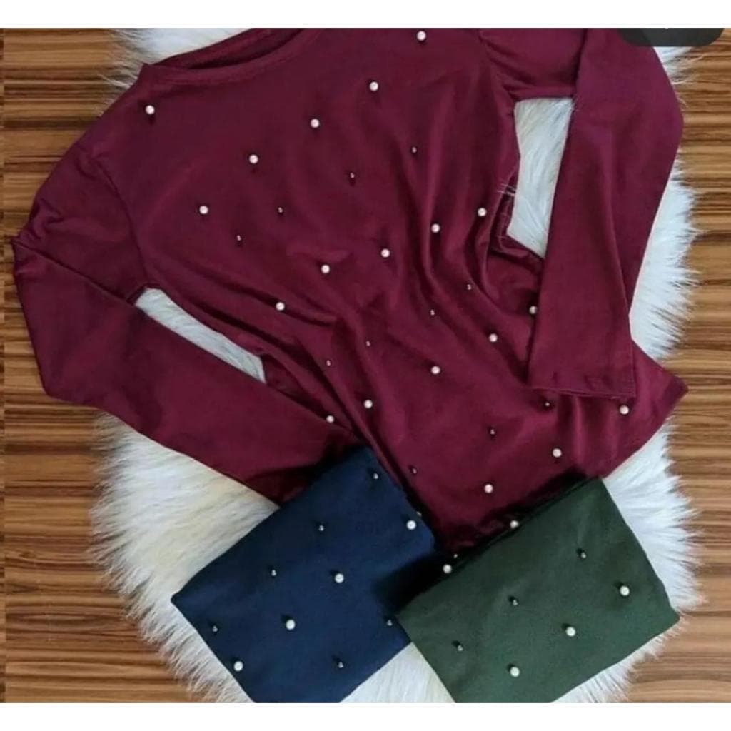 Blusa Feminina Com Pérolas Lãnzinha Casual Outono Super Moda