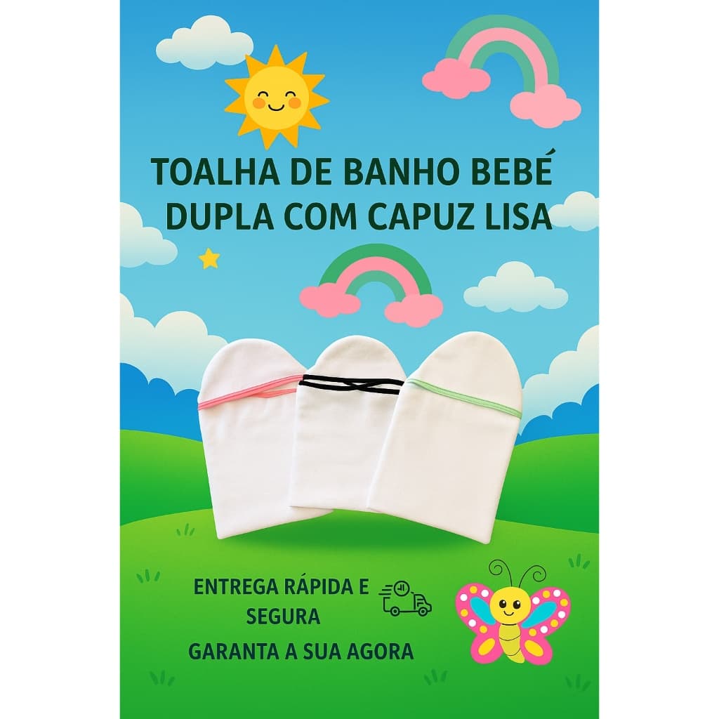 Toalha de banho bebê dupla face com capuz forrada com fralda - LISA