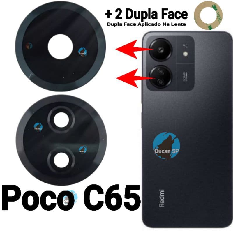 lente da Câmera Para Poco C65 vidro da Câmera Traseira Vidrinho Traseiro Poco C65 + Dupla Face