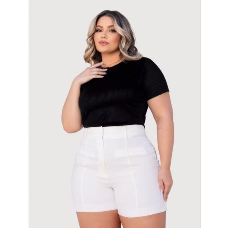 Blusas malha canelado plus