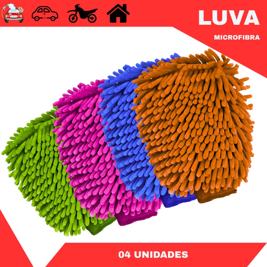 Kit Luva Multiuso Microfibra 100% Limpeza Carro Moto e Geral
