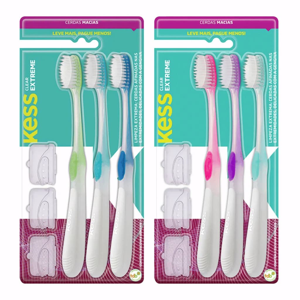 Escova de Dentes KESS Clear Extreme com 03 UN. Cerdas Macias Higiene Oral e Bucal Dental