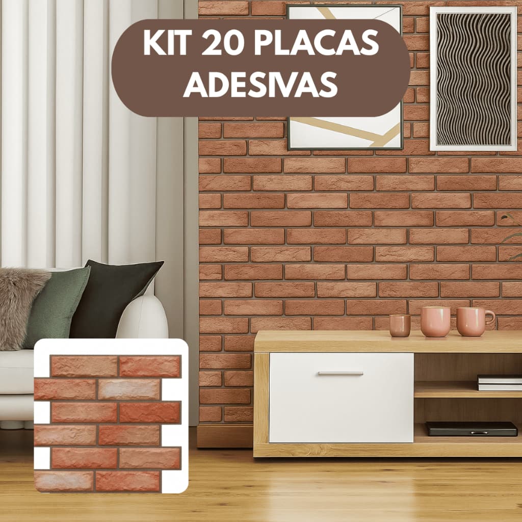 Kit 20 Unidades Placa 30x30 Tijolinho Adesivo Imita Tijolo
