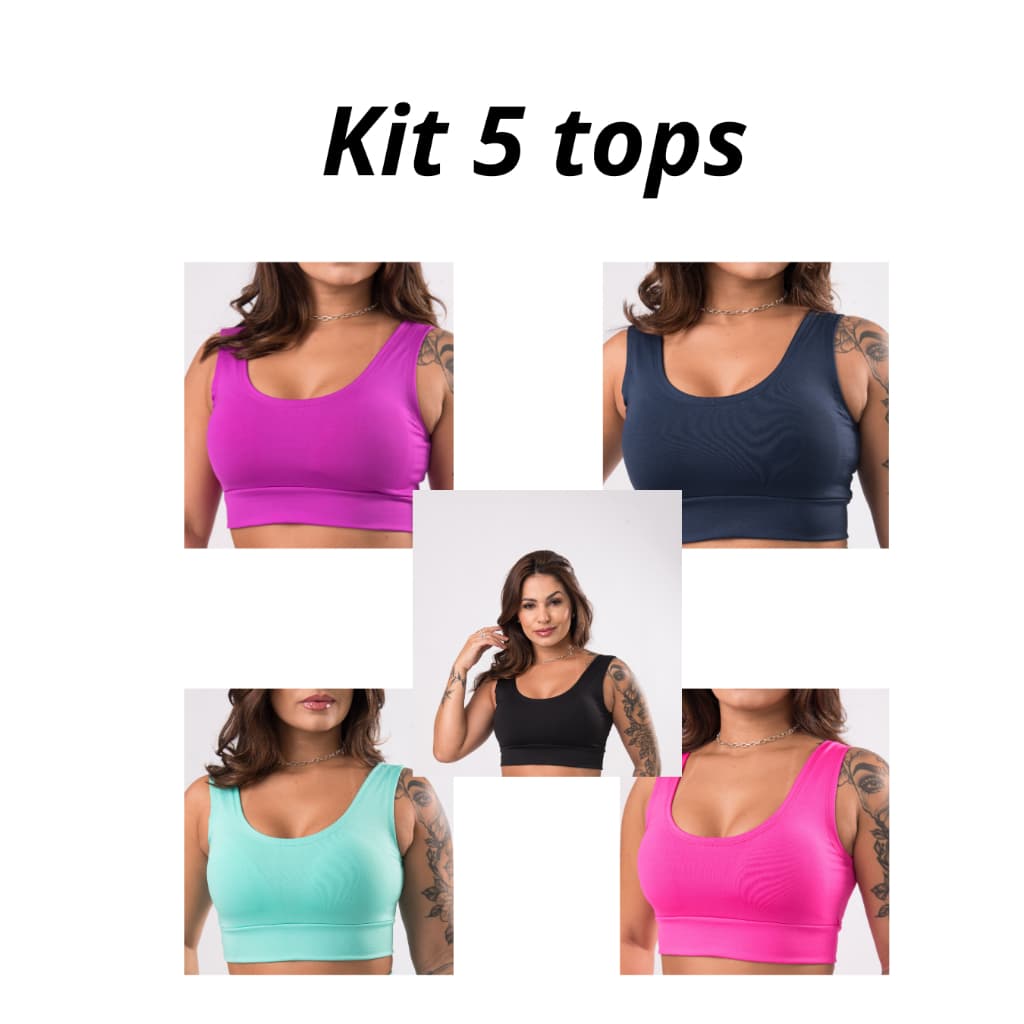 Kit 5 Unidades de Top Academia Alça Grossa Sem Bojo Feminino Fitness