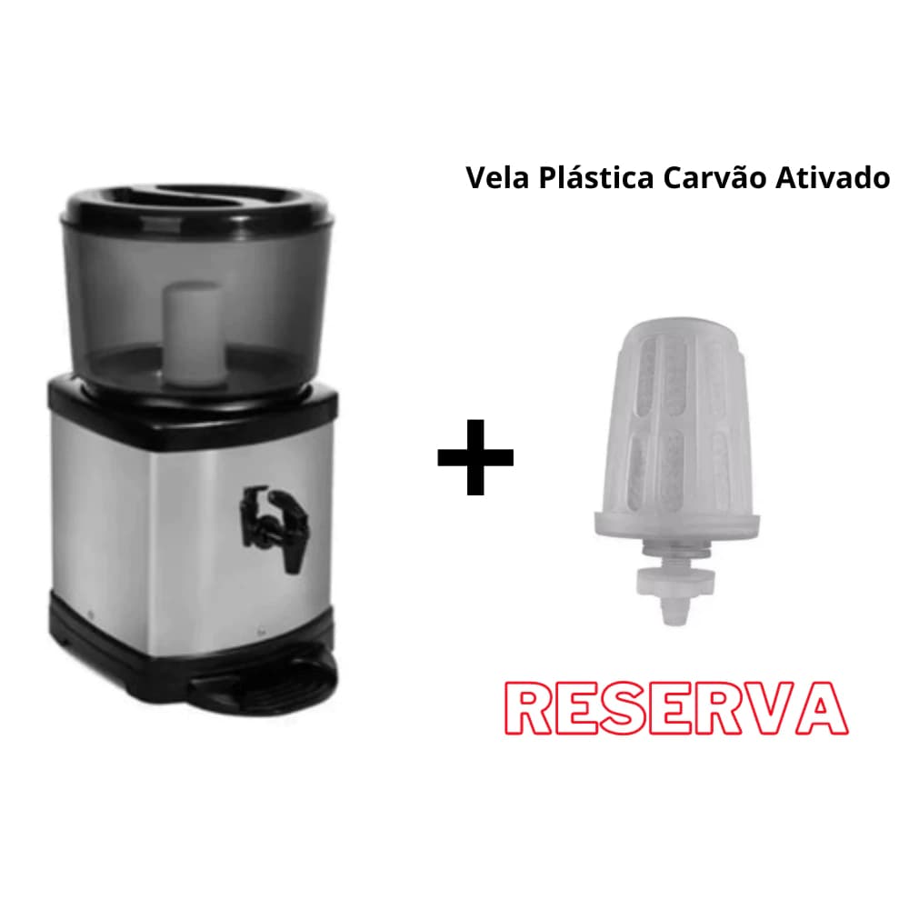 Bebedouro Filtro Para Água Inox Base De Barro + Vela Carvão Ativado