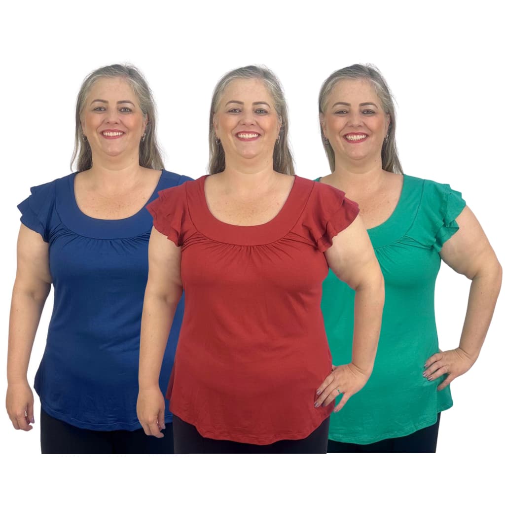 Kit 3 Blusas Femininas Plus Size Bata Manga Godê