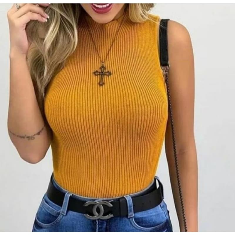 Blusa Feminina Tricot Cacharrel Gola Alta Garrafinha Slim Fit Inverno Tamanho Único 36-42 ENVIO IMEDIATO