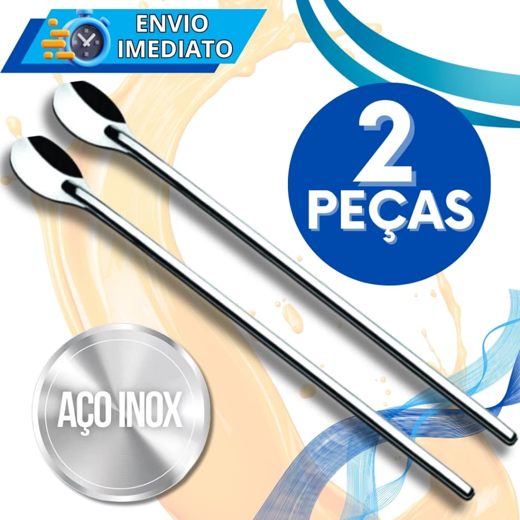 KIT 2 Colher de Suco Coquetel Jarra GRANDE Aço Inox 30 cm de Cozinha Padaria Bar Restaurante Casa para Bartender Barman