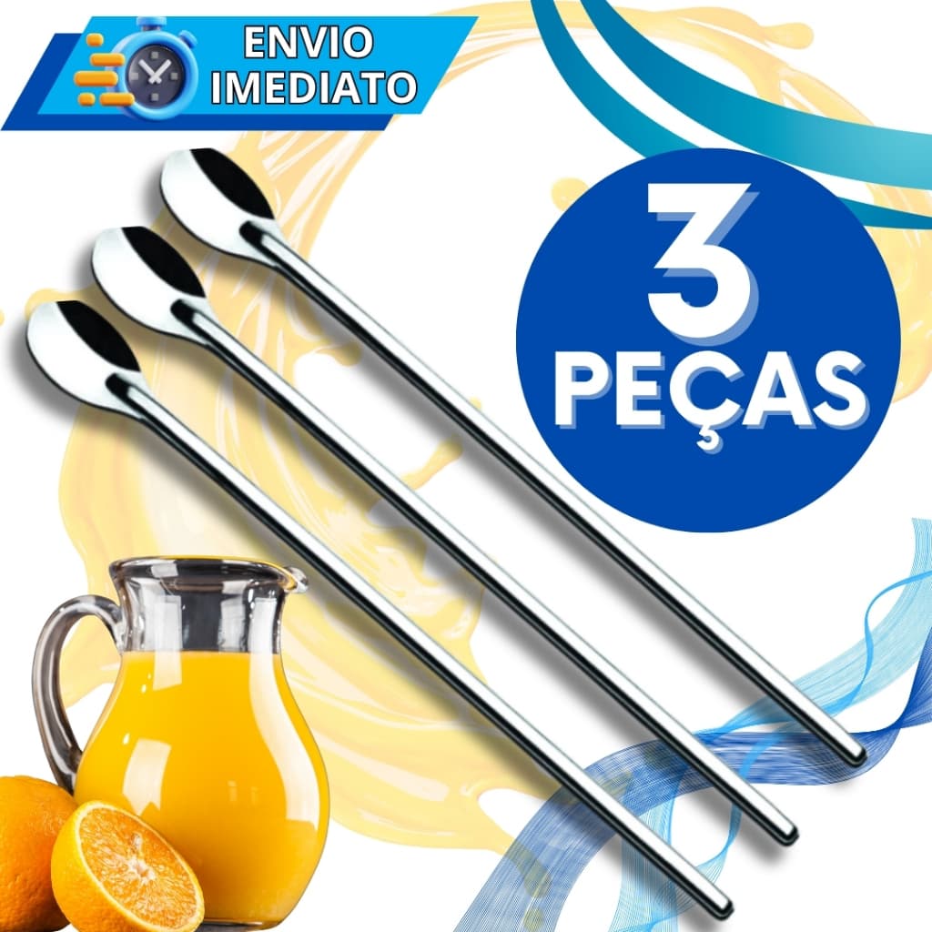 KIT 3 Colher de Suco Coquetel Jarra GRANDE Aço Inox 30 cm de Cozinha Padaria Bar Restaurante Casa para Bartender Barman