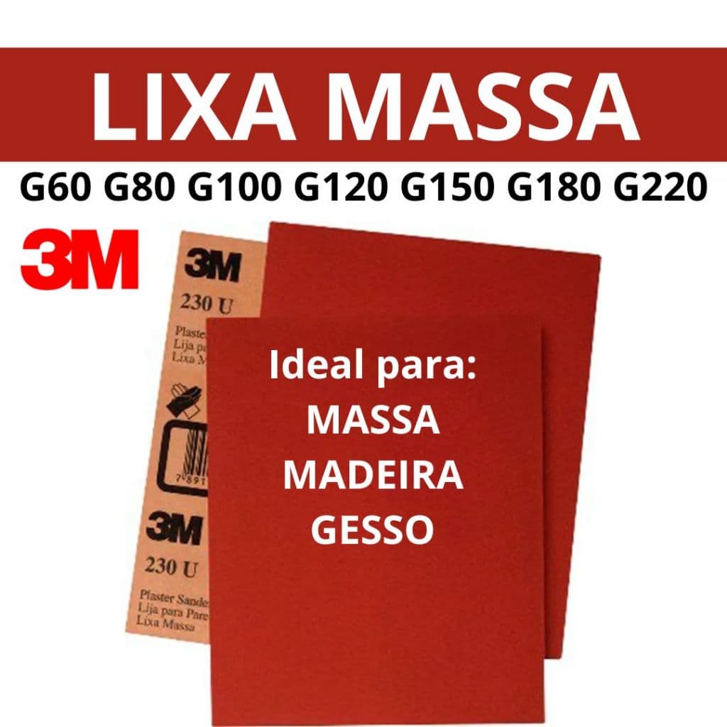 Lixa Massa Madeira Gesso Parede G-60 a G-220 Lixa Fina Média e Grossa Marca 3M Oferta
