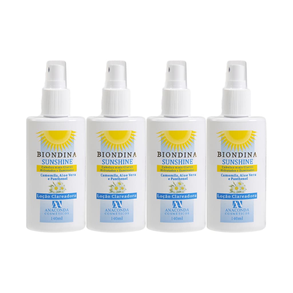 Kit 4 Loçao Clareadora Capilar Biondina Sunshine Spray Camomila Aloe Vera Pantenol - Anaconda