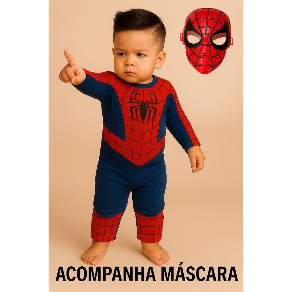 FANTASIA INFANTIL HOMEM ARANHA COM ENCHIMENTO E MÁSCARA